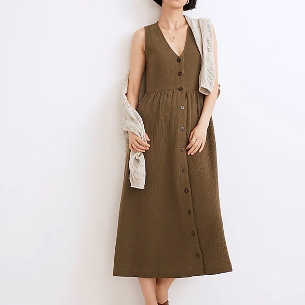 Madewell Lightspun Button-Front Tank Midi Dress